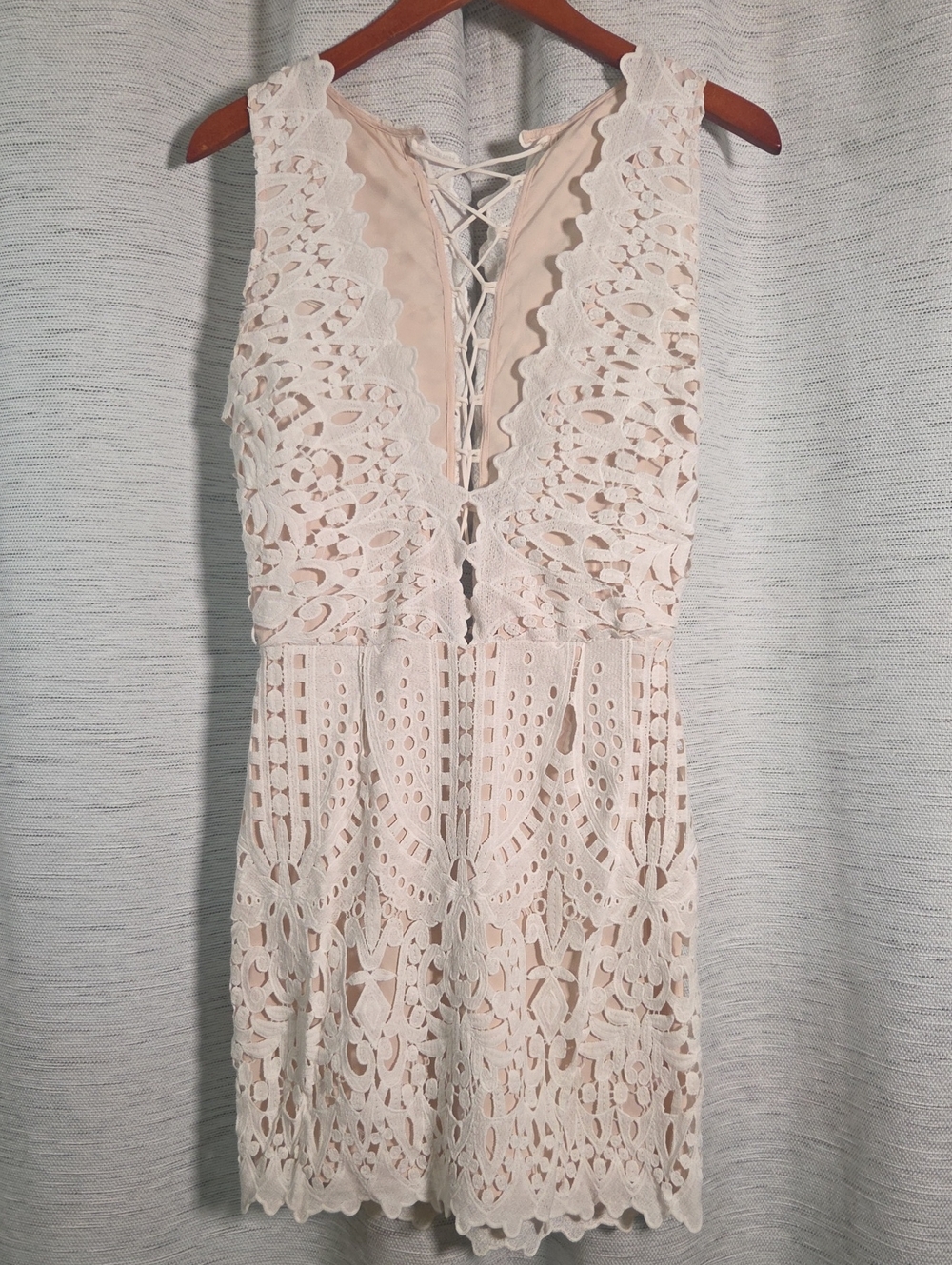 Tobi Lace V-Neck Sleeveless Mini Dress in Cream